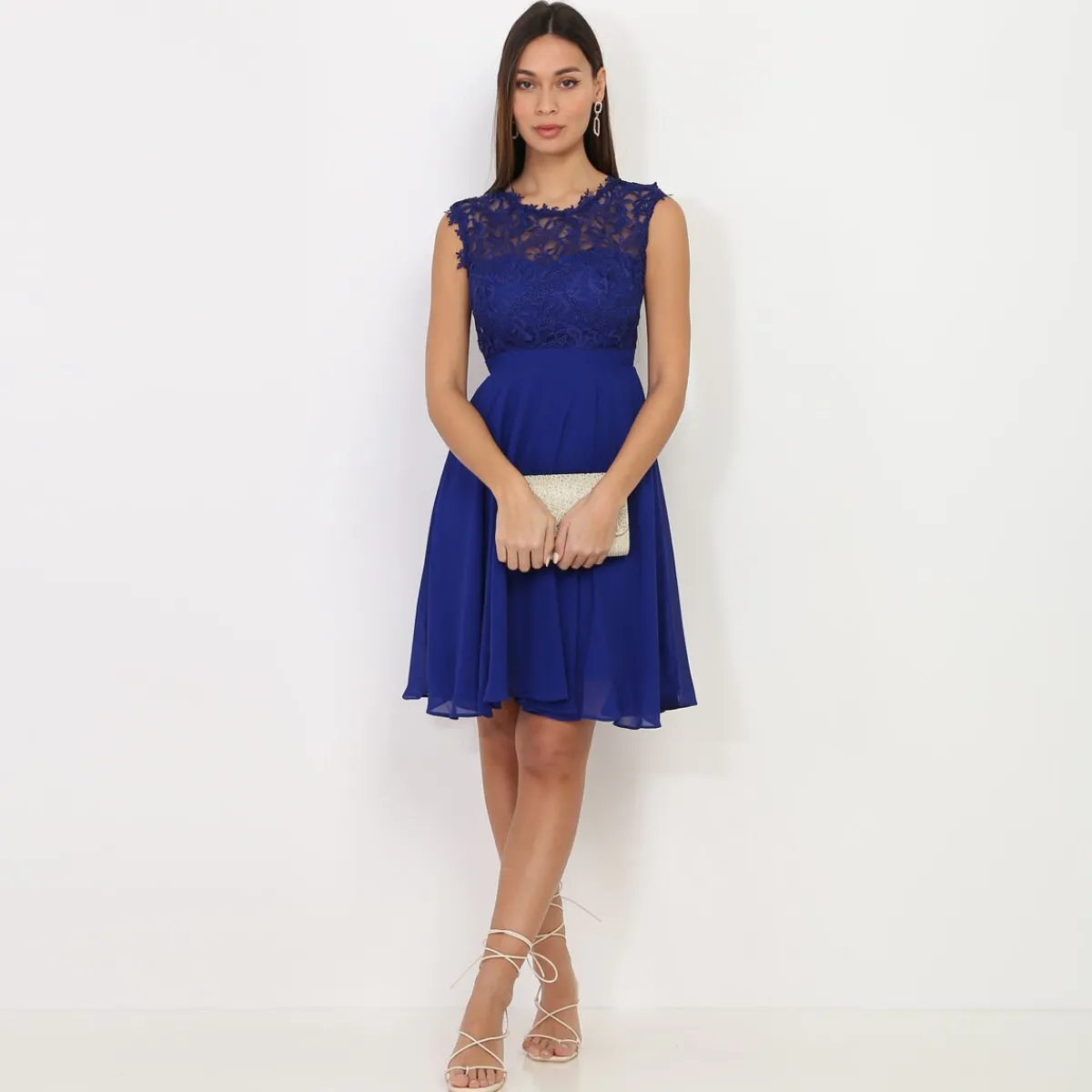 Discount La Modeuse Robe à encolure dentelle grandes tailles Bleu
