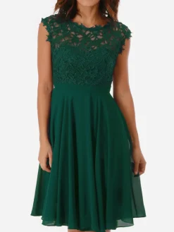 Sale La Modeuse Robe à encolure dentelle grandes tailles Vert