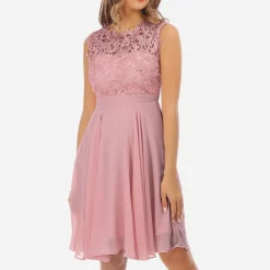 Sale La Modeuse Robe à encolure dentelle grandes tailles VieuxRose