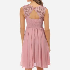 Sale La Modeuse Robe à encolure dentelle grandes tailles VieuxRose