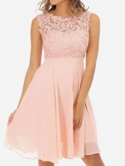 Outlet La Modeuse Robe à encolure dentelle grandes tailles Rose