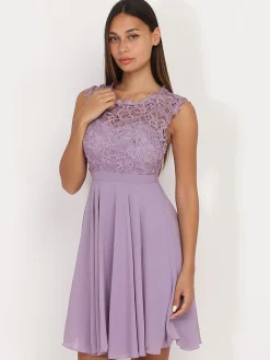 Sale La Modeuse Robe à encolure dentelle grandes tailles Violetclair