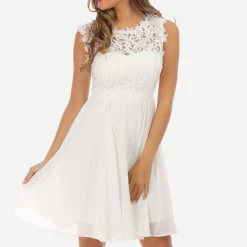 Clearance La Modeuse Robe à encolure dentelle grandes tailles Blanc