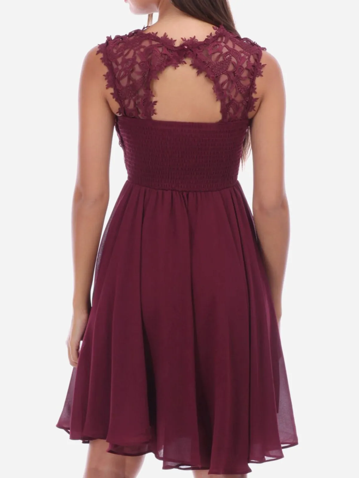Outlet La Modeuse Robe à encolure dentelle grandes tailles Bordeaux