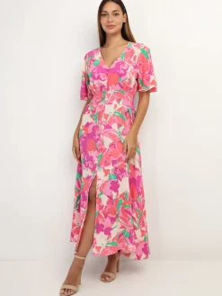 Clearance La Modeuse Robe à fleurs fendue à boutons Rose