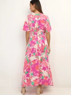 Clearance La Modeuse Robe à fleurs fendue à boutons Rose