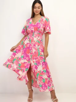 Clearance La Modeuse Robe à fleurs fendue à boutons Rose