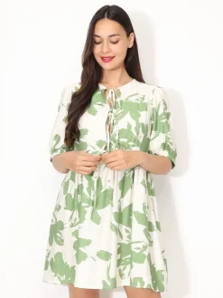 Best La Modeuse Robe à fleurs graphiques et n艙uds Vert