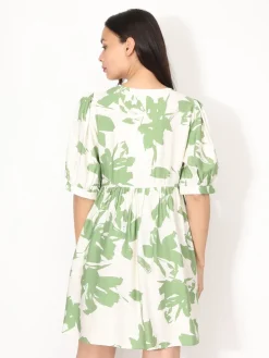 Best La Modeuse Robe à fleurs graphiques et n艙uds Vert