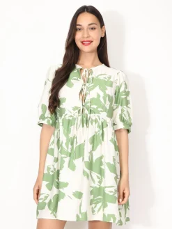 Best La Modeuse Robe à fleurs graphiques et n艙uds Vert
