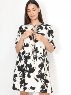 Best La Modeuse Robe à fleurs graphiques et n艙uds Noir