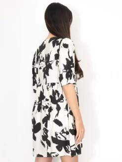 Best La Modeuse Robe à fleurs graphiques et n艙uds Noir