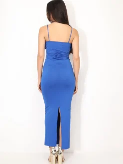 Online La Modeuse Robe à fronces et boutons Bleu