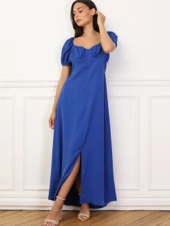 Discount La Modeuse Robe à fronces et manches ballons Bleu