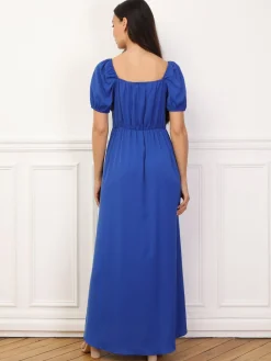 Discount La Modeuse Robe à fronces et manches ballons Bleu