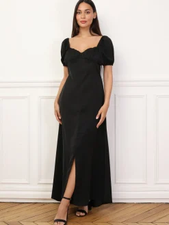 Clearance La Modeuse Robe à fronces et manches ballons Noir