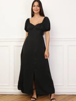 Clearance La Modeuse Robe à fronces et manches ballons Noir