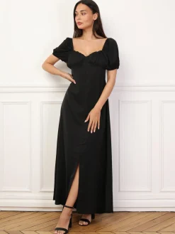 Clearance La Modeuse Robe à fronces et manches ballons Noir