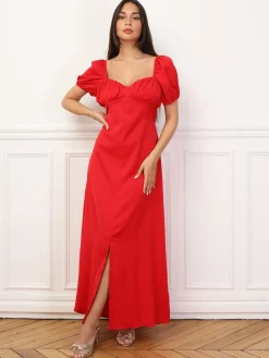 Clearance La Modeuse Robe à fronces et manches ballons Rouge