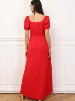 Clearance La Modeuse Robe à fronces et manches ballons Rouge