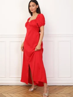 Clearance La Modeuse Robe à fronces et manches ballons Rouge