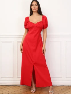 Clearance La Modeuse Robe à fronces et manches ballons Rouge