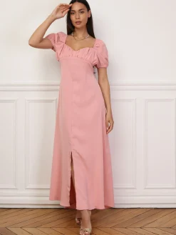 Best La Modeuse Robe à fronces et manches ballons Nude
