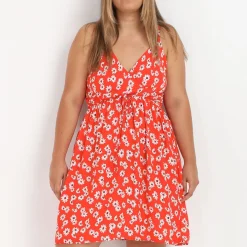 Discount La Modeuse Robe à imprimé marguerites grandes tailles Corail