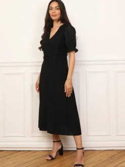 Online La Modeuse Robe à manches ballons et boutons Noir