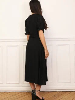Online La Modeuse Robe à manches ballons et boutons Noir