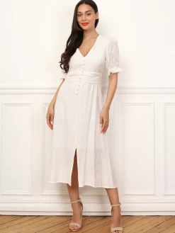 Outlet La Modeuse Robe à manches ballons et boutons Blanc