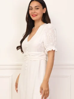 Outlet La Modeuse Robe à manches ballons et boutons Blanc