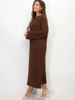 Clearance La Modeuse Robe à manches évasées et fentes Marron