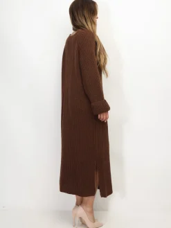 Clearance La Modeuse Robe à manches évasées et fentes Marron