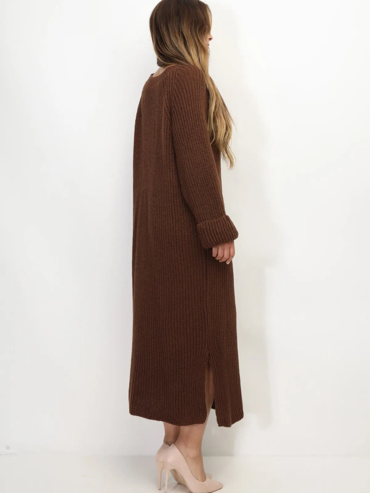 Clearance La Modeuse Robe à manches évasées et fentes Marron