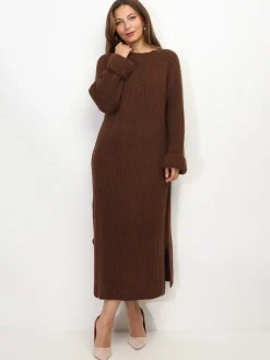 Clearance La Modeuse Robe à manches évasées et fentes Marron