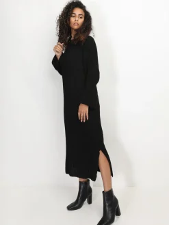 Clearance La Modeuse Robe à manches évasées et fentes Noir