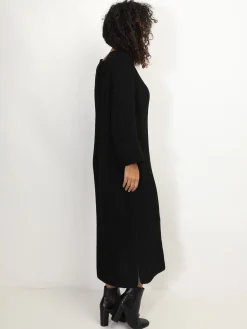 Clearance La Modeuse Robe à manches évasées et fentes Noir
