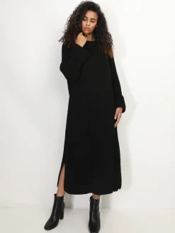 Clearance La Modeuse Robe à manches évasées et fentes Noir