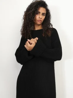 Clearance La Modeuse Robe à manches évasées et fentes Noir