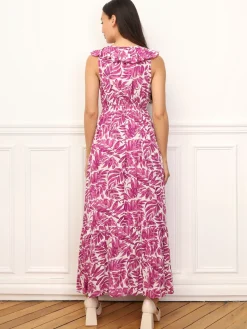La Modeuse Robe à motif feuilles et dentelle Fuchsia