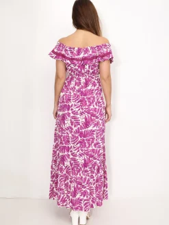 Best La Modeuse Robe à motif feuilles et volants Fuchsia