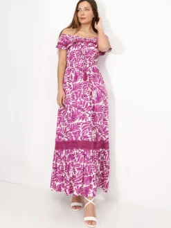 Best La Modeuse Robe à motif feuilles et volants Fuchsia