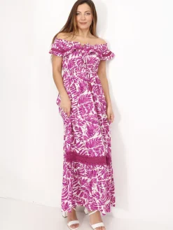 Best La Modeuse Robe à motif feuilles et volants Fuchsia