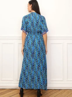 Clearance La Modeuse Robe à motif floral et pompons BleuMarine