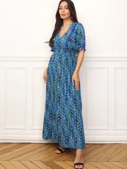 Clearance La Modeuse Robe à motif floral et pompons BleuMarine