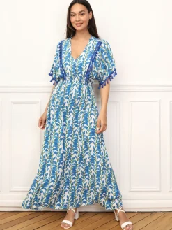 Clearance La Modeuse Robe à motif floral et pompons Blanc