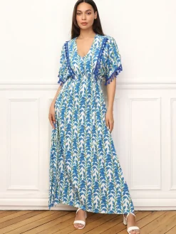 Clearance La Modeuse Robe à motif floral et pompons Blanc