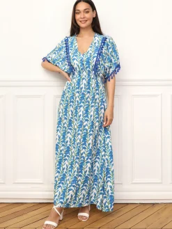 Clearance La Modeuse Robe à motif floral et pompons Blanc
