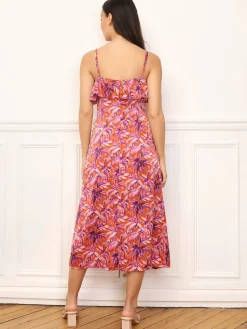 La Modeuse Robe à motif palmiers et volants Orange